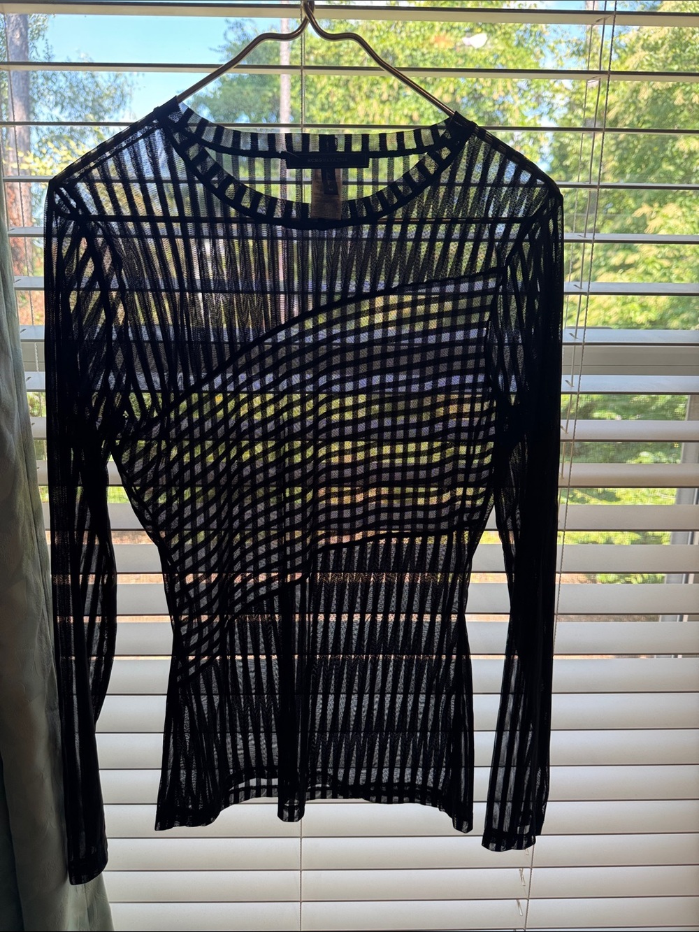 BCBGMaxAzria Black Sheer Striped Long-Sleeve Top